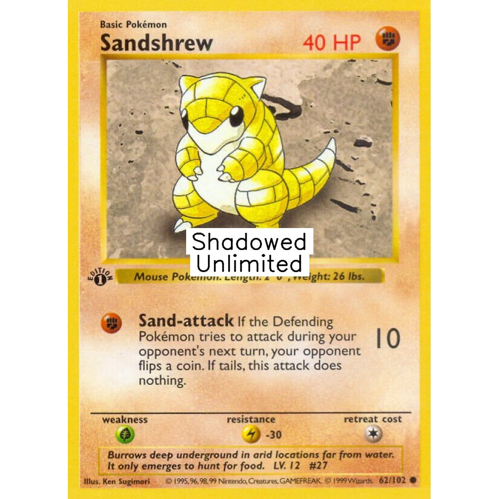 Sandshrew Common 62/102 Pokemon Card Game Base Set