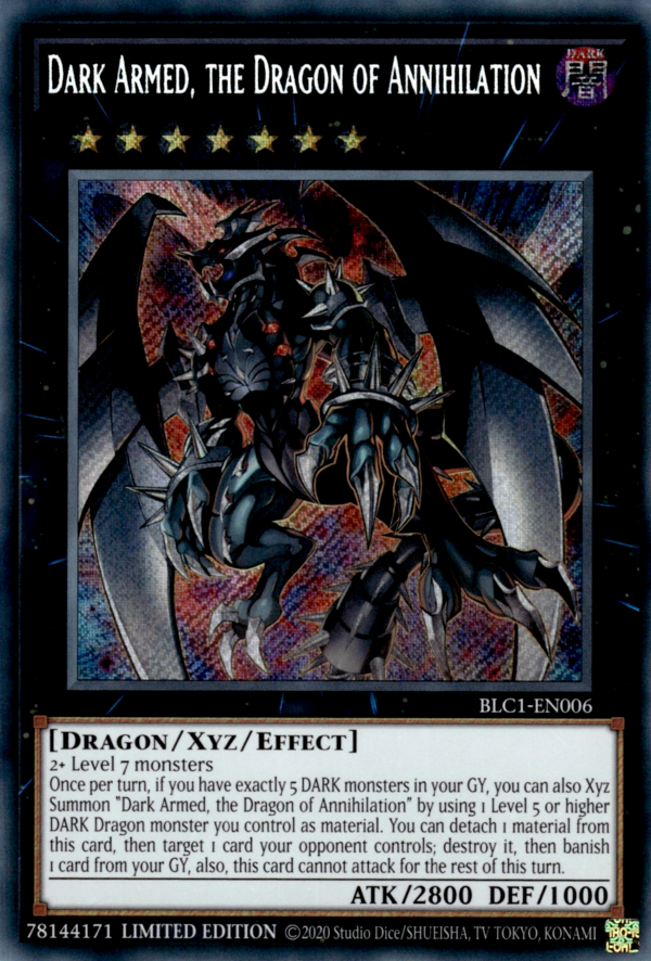 Dark Armed, the Dragon of Annihilation BLC1-EN006 Secret Secret Rare Yu-Gi-Oh Battles of Legend: Chapter 1 in Art