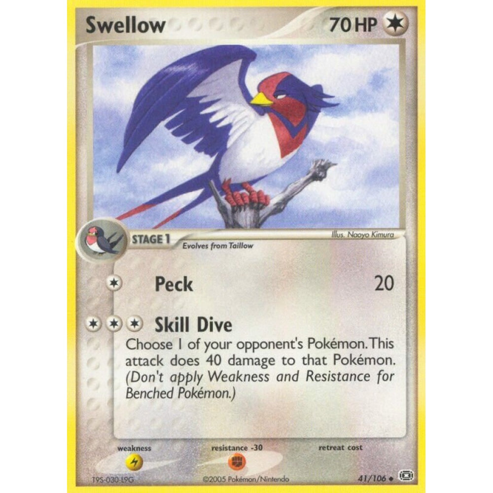Swellow Uncommon 41/106 Pokemon Card Game EX Emerald