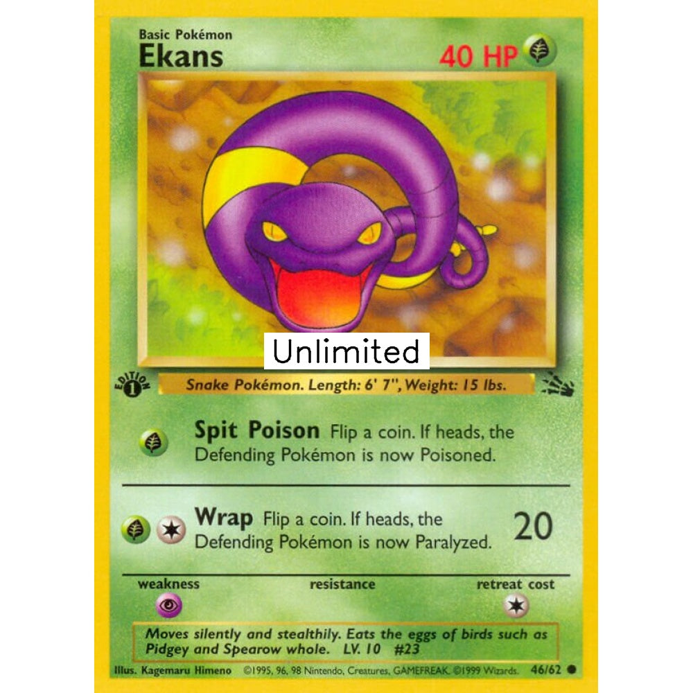 Ekans Common 46/62 Pokemon Card Game Fossil