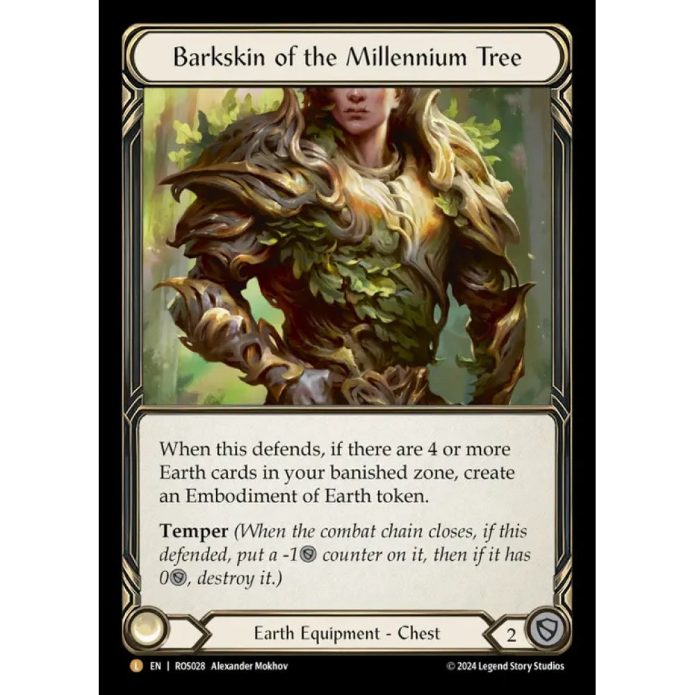Barkskin of the Millennium Tree ROS028-RF Legendary Flesh & Blood Trading Card Game Rosetta in Rainbow Foil Art