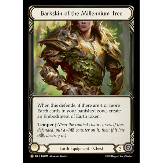 Barkskin of the Millennium Tree ROS028-RF Legendary Flesh & Blood Trading Card Game Rosetta in Rainbow Foil Art