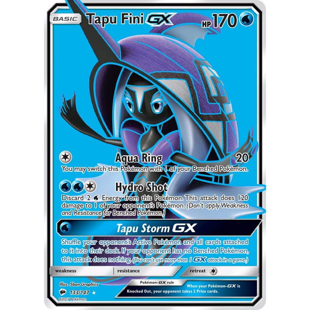 Tapu Fini-GX Rare Ultra 133/147 Pokemon Card Game Burning Shadows