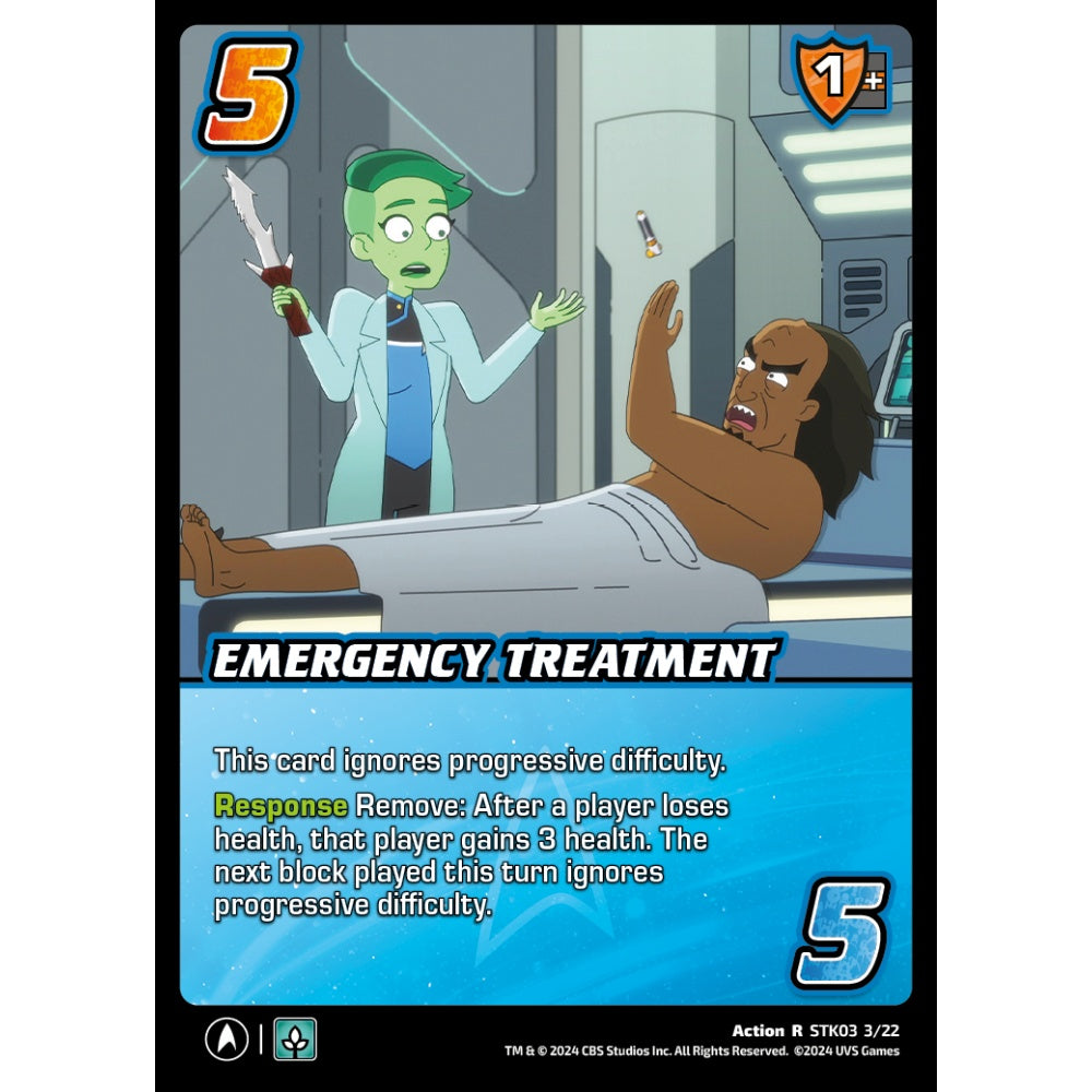 Emergency Treatment, 3/22, STK03, Universus, Star Trek Lower Decks Challenger Decks, Action, R