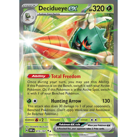 Decidueye ex Double Rare 015/197 Pokemon Card Game Obsidian Flames