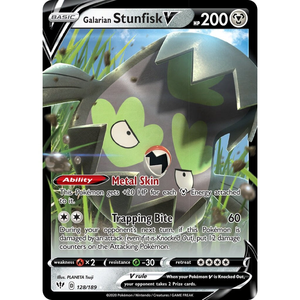 Galarian Stunfisk V Holo Rare V 128/189 Pokemon Card Game Darkness Ablaze