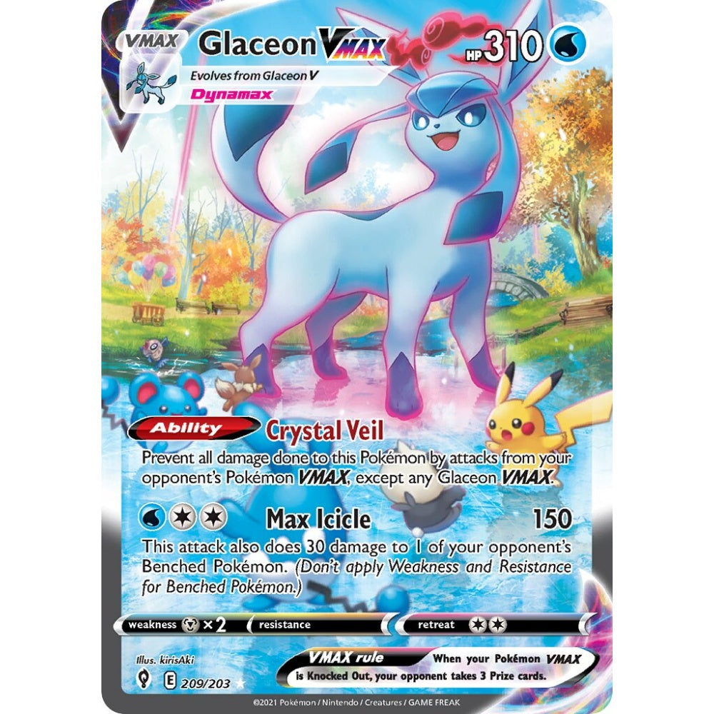 Glaceon VMAX Rare Rainbow 209/203 Pokemon Card Game Evolving Skies
