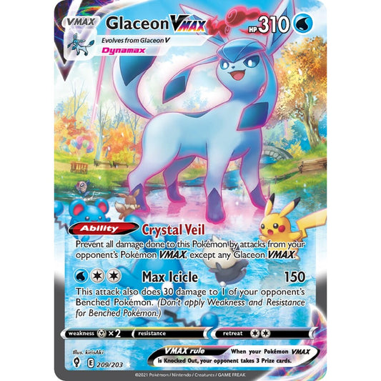 Glaceon VMAX Rare Rainbow 209/203 Pokemon Card Game Evolving Skies