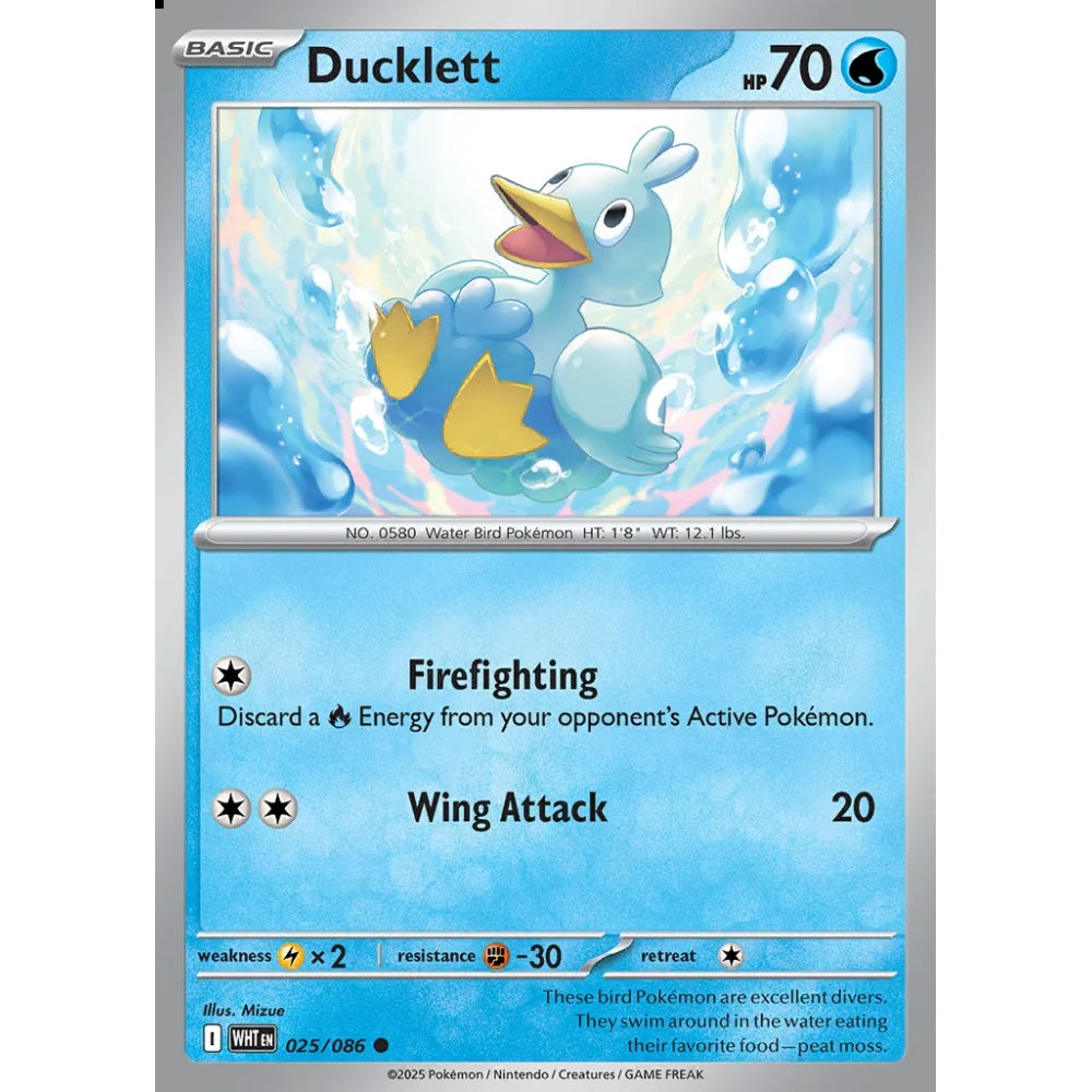 Ducklett Common 025/086 Pokemon Card Game White Flare