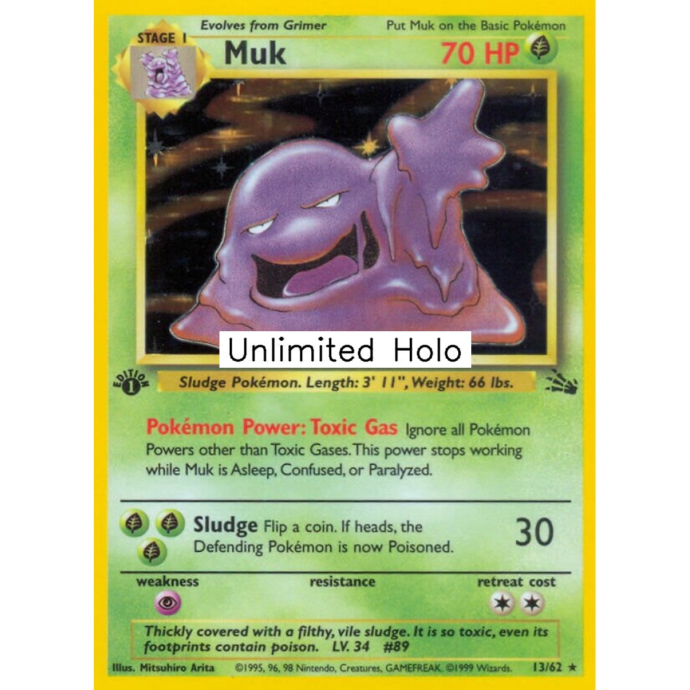 Muk Holo Rare 13/62 Pokemon Card Game Fossil