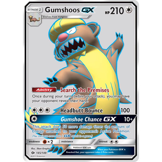 Gumshoos-GX Rare Ultra 145/149 Pokemon Card Game Sun & Moon