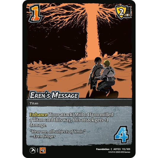 Eren's Message 113/189 AOT03 Universus Attack on Titan: Apocalypse Foundation C