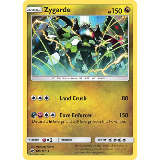Zygarde Rare Holo 100/147 Pokemon Card Game Burning Shadows