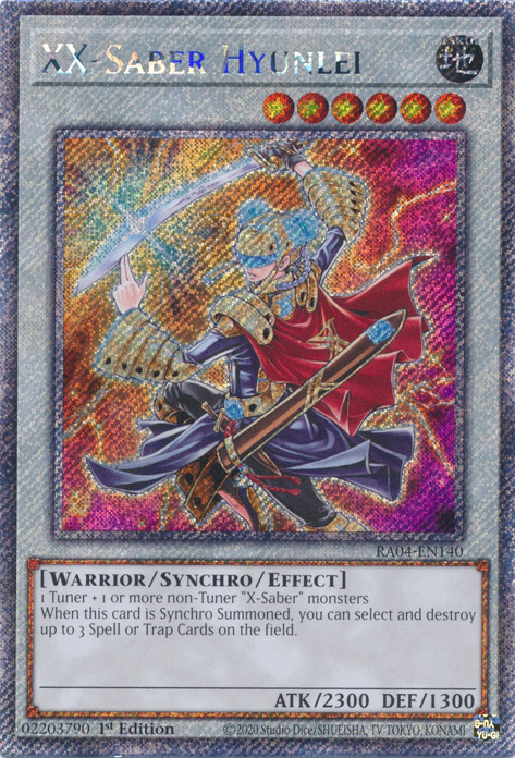 XX-Saber Hyunlei RA04-EN140 Platinum Platinum Secret Rare Yu-Gi-Oh Quarter Century Stampede in Art