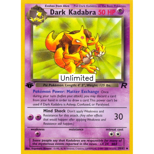 Dark Kadabra Uncommon 39/82 Pokemon Card Game Team Rocket