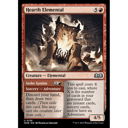 Hearth Elemental // Stoke Genius, uncommon, 136, Magic the Gathering, Wilds of Eldraine