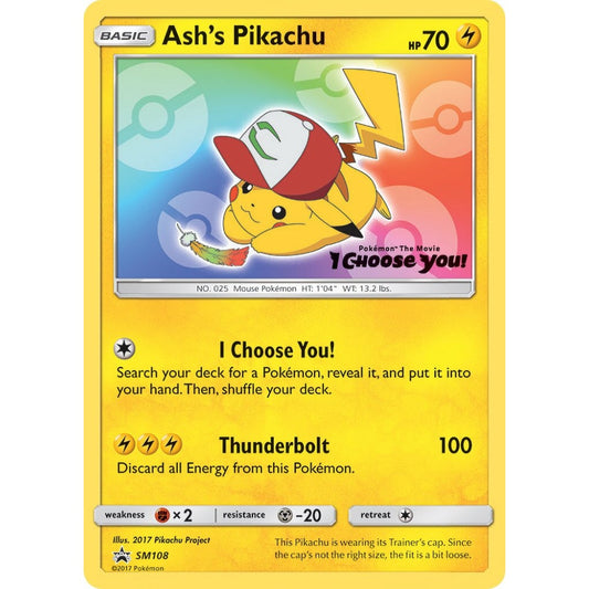 Ash's Pikachu Promo SM108 Pokemon Card Game Sun & Moon Promos