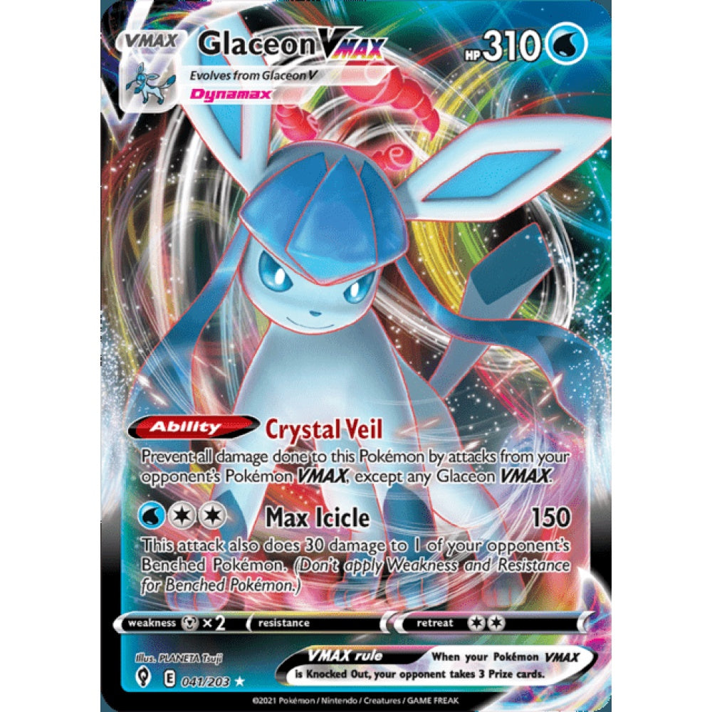 Glaceon VMAX Ultra Rare 041/203 Pokemon Card Game Evolving Skies