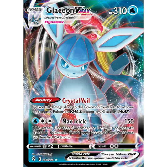 Glaceon VMAX Ultra Rare 041/203 Pokemon Card Game Evolving Skies
