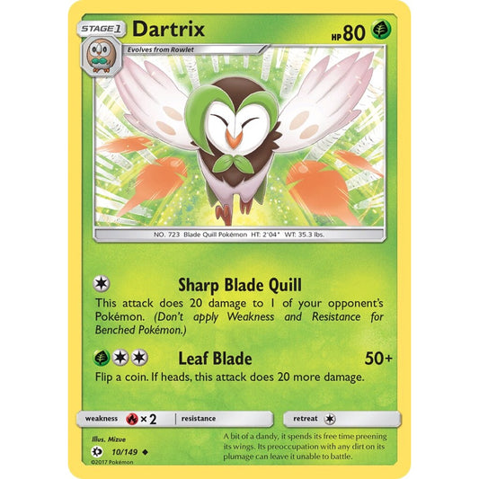 Dartrix Uncommon 10/149 Pokemon Card Game Sun & Moon