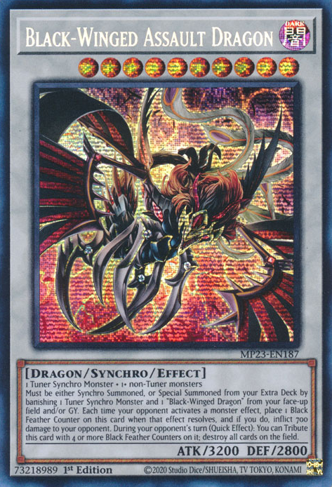 Black-Winged Assault Dragon MP23-EN187 Prismatic Prismatic Secret Rare Yu-Gi-Oh 25th Anniversary Tin: Dueling Heroes Mega Pack in Art