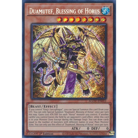 Duamutef, Blessing of Horus AGOV-EN012 Secret Yu-Gi-Oh Age of Overlord