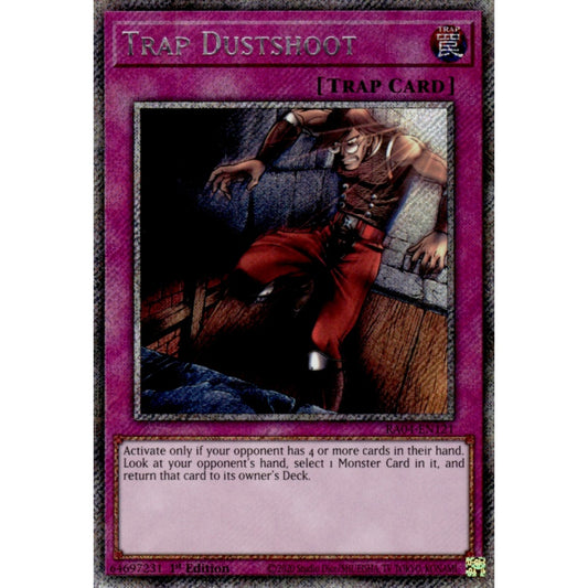 Trap Dustshoot RA04-EN121 Platinum Platinum Secret Rare Yu-Gi-Oh Quarter Century Stampede in Art