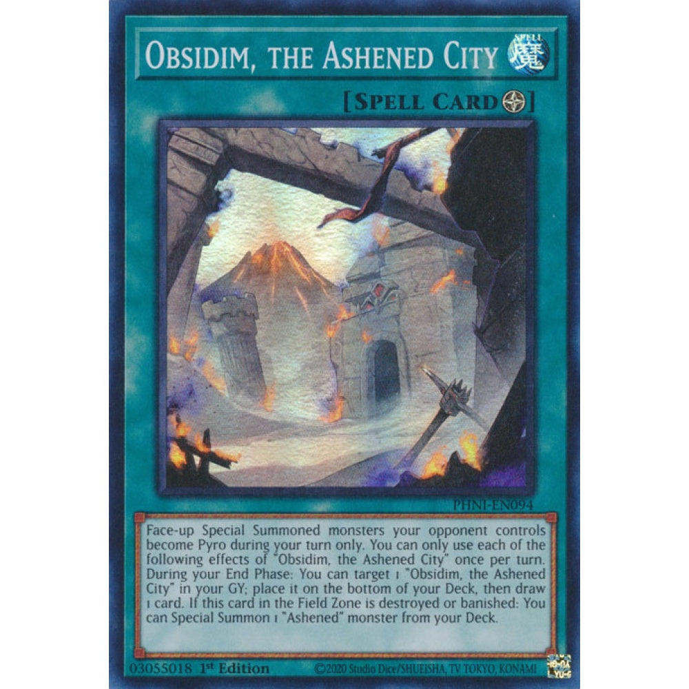 Obsidim, the Ashened City PHNI-EN094 Super Super Rare Yu-Gi-Oh Phantom Nightmare in Art