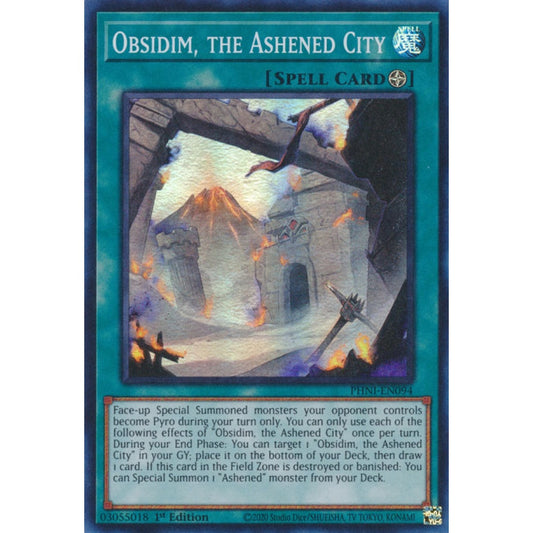 Obsidim, the Ashened City PHNI-EN094 Super Super Rare Yu-Gi-Oh Phantom Nightmare in Art