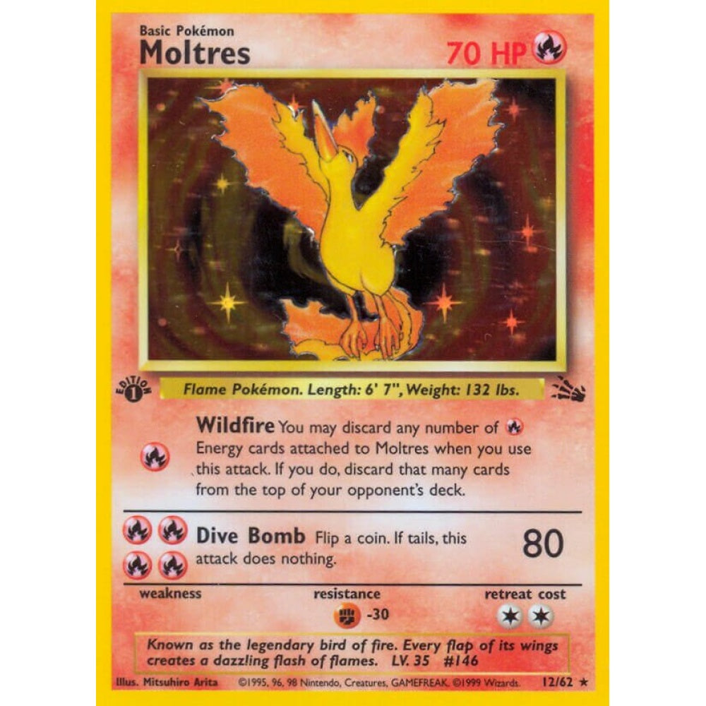 Moltres Rare Holo 12/62 Pokemon Card Game Fossil