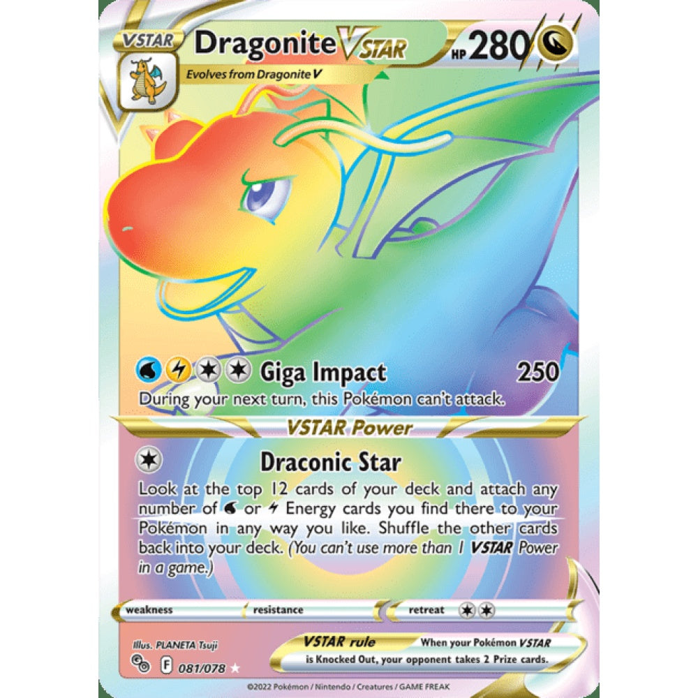 Dragonite VSTAR Rainbow Rare 081/078 Pokemon Card Game Pokémon Go