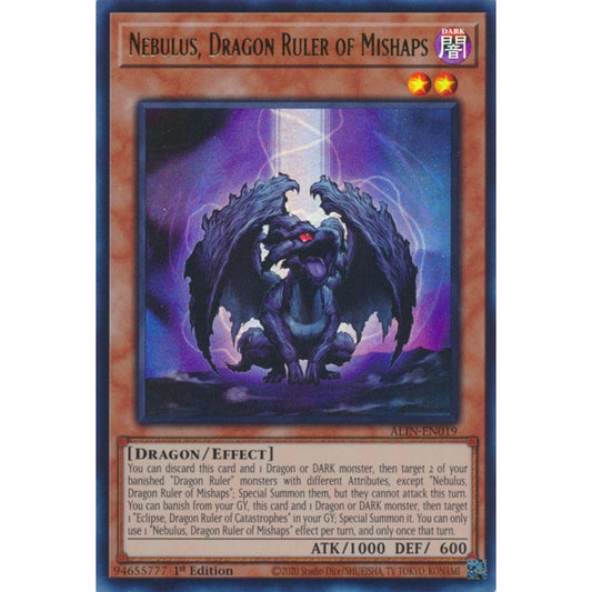 Nebulus, Dragon Ruler of Mishaps ALIN-EN019 Ultra Ultra Rare Yu-Gi-Oh Alliance Insight in Art