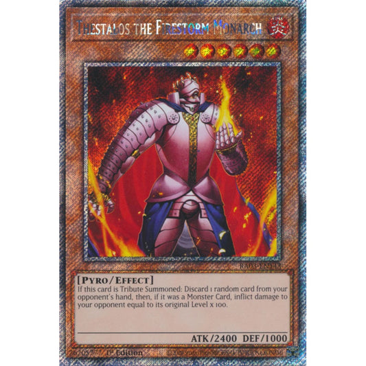 Thestalos the Firestorm Monarch RA03-EN143 Platinum Platinum Secret Rare Yu-Gi-Oh Quarter Century Bonanza in Art