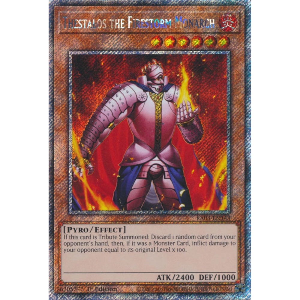 Thestalos the Firestorm Monarch RA03-EN143 QCR Quarter Century Secret Rare Yu-Gi-Oh Quarter Century Bonanza in Art