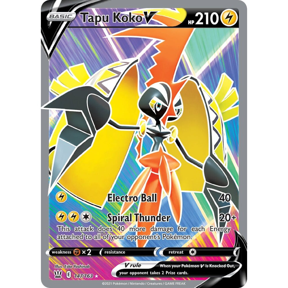 Tapu Koko V Rare Ultra 147/163 Pokemon Card Game Battle Styles