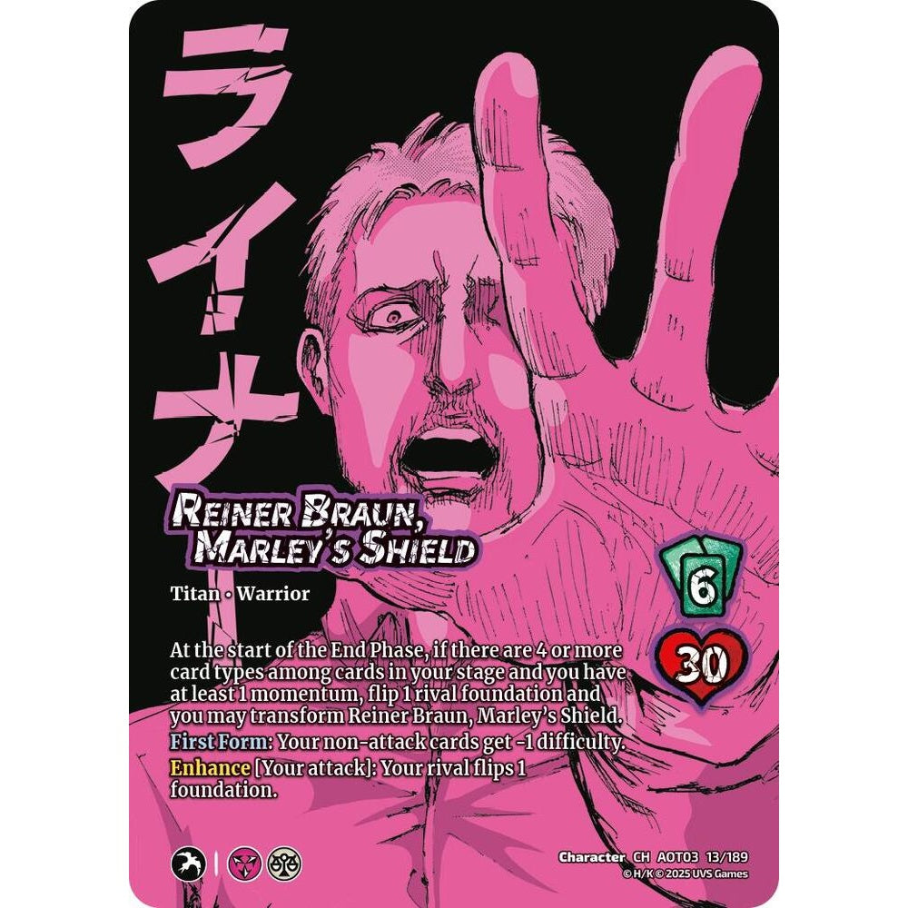 Reiner Braun, Marley's Shield // Armored Titan, Finale (Foil) 13/189 AOT03 Universus Attack on Titan: Apocalypse Character CH-Foil