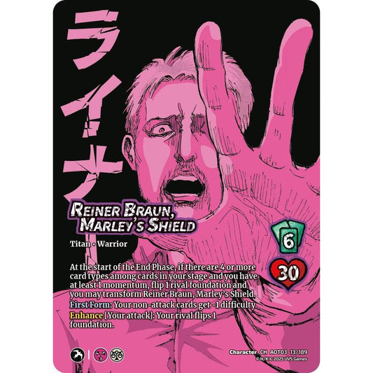 Reiner Braun, Marley's Shield // Armored Titan, Finale (Foil) 13/189 AOT03 Universus Attack on Titan: Apocalypse Character CH-Foil