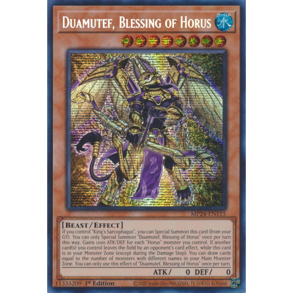 Duamutef, Blessing of Horus MP24-EN115 Prismatic Prismatic Secret Rare Yu-Gi-Oh 25th Anniversary Tin: Dueling Mirrors in Art