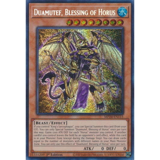 Duamutef, Blessing of Horus MP24-EN115 Prismatic Prismatic Secret Rare Yu-Gi-Oh 25th Anniversary Tin: Dueling Mirrors in Art
