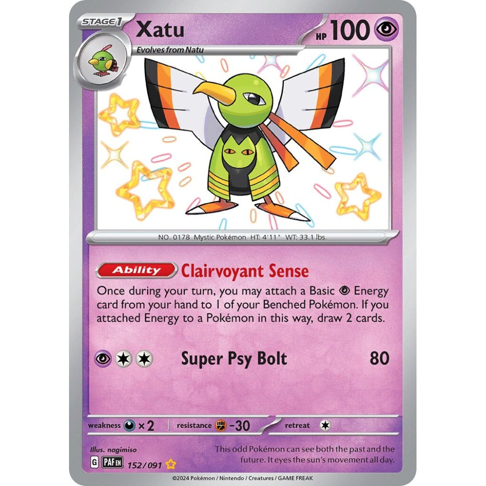 Xatu Shiny Rare 152/091 Pokemon Card Game Paldean Fates