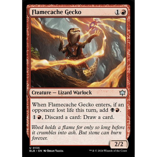 Flamecache Gecko, 135, uncommon, Magic: The Gathering, Bloomburrow