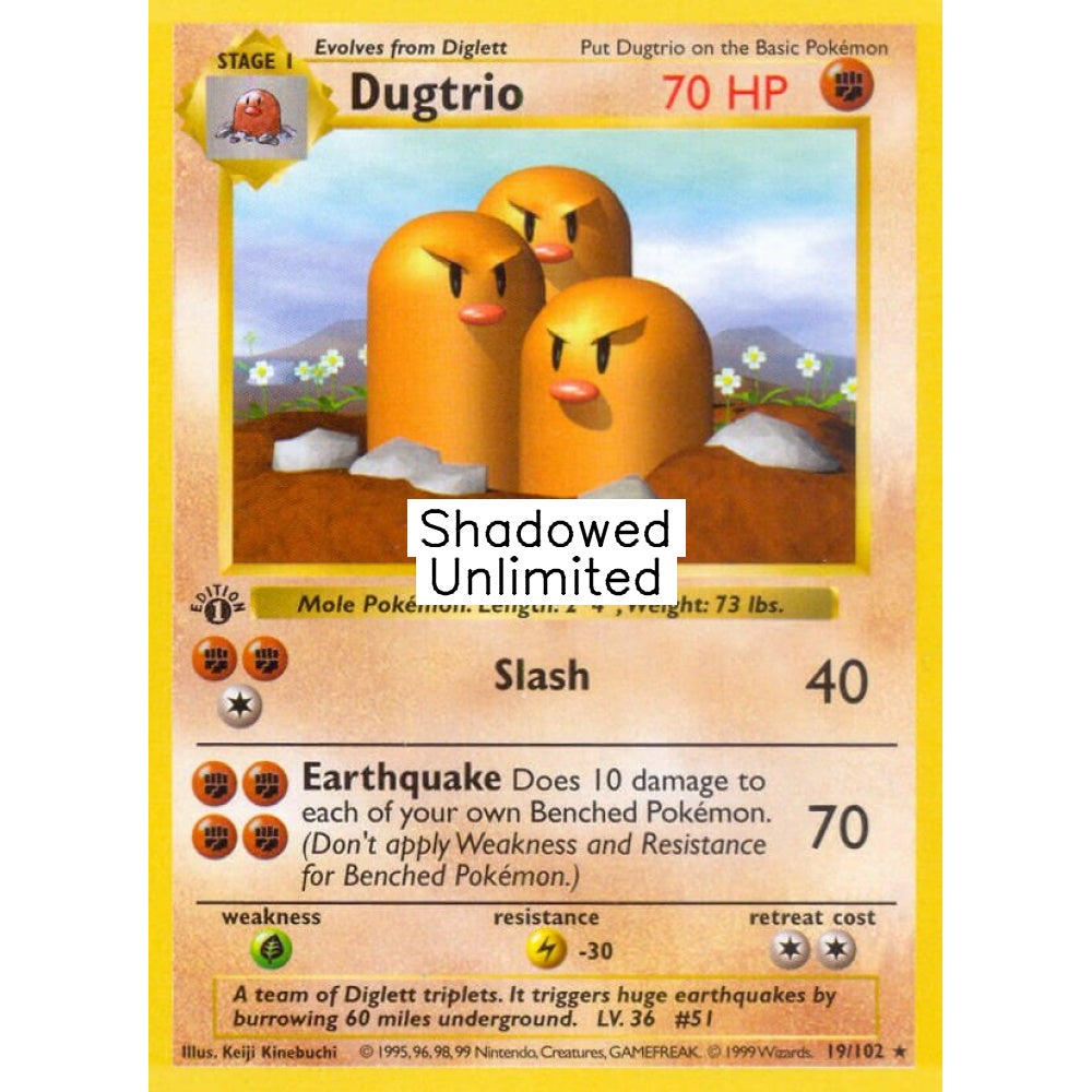Dugtrio Rare 19/102 Pokemon Card Game Base Set