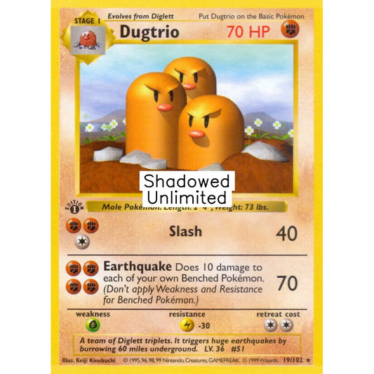 Dugtrio Rare 19/102 Pokemon Card Game Base Set