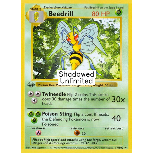 Beedrill Rare 17/102 Pokemon Card Game Base Set