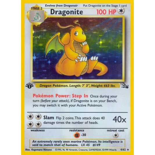 Dragonite Rare Holo 4/62 Pokemon Card Game Fossil