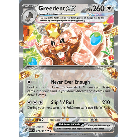 Greedent ex Double Rare 179/197 Pokemon Card Game Obsidian Flames