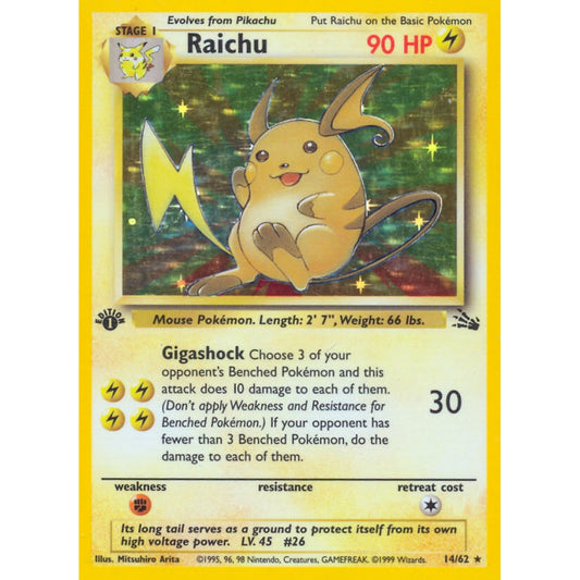Raichu Holo Rare 14/62 Pokemon Card Game Fossil