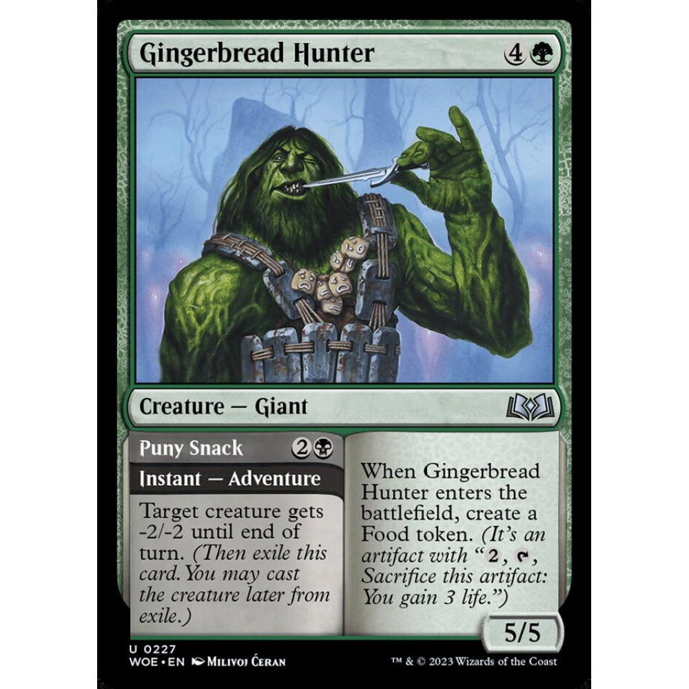 Gingerbread Hunter // Puny Snack, uncommon, 227, Magic the Gathering, Wilds of Eldraine