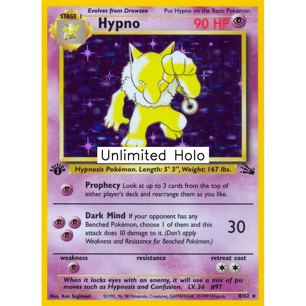 Hypno Rare Holo 8/62 Pokemon Card Game Fossil