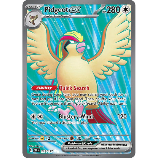 Pidgeot ex Ultra Rare 217/197 Pokemon Card Game Obsidian Flames